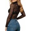 image:imageMANGOPOP Womens Glitter Mesh Top Long Sleeve Sexy See Through Sheer Stretchy Sparkly Going Out TopsBrown