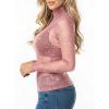 image:imageMANGOPOP Womens Glitter Mesh Top Long Sleeve Sexy See Through Sheer Stretchy Sparkly Going Out TopsCoral