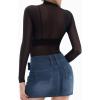 image:imageMANGOPOP Womens Mesh Top Long Sleeve See Through Mock Neck Blouse Sheer Sexy T Shirts Clubwear BodyconBlack