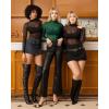 image:imageMANGOPOP Womens Mesh Top Long Sleeve See Through Mock Neck Blouse Sheer Sexy T Shirts Clubwear BodyconDeep Greenturquoise