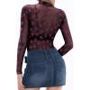 image:imageMANGOPOP Womens Mesh Top Long Sleeve See Through Mock Neck Blouse Sheer Sexy T Shirts Clubwear BodyconVelvet Lips