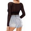 image:imageMANGOPOP Womens Mesh Tops Long Sleeve Sheer T Shirts See Through Blouse Bodycon ClubwearBlack