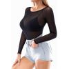 image:imageMANGOPOP Womens Mesh Tops Long Sleeve Sheer T Shirts See Through Blouse Bodycon ClubwearBlack