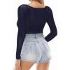 image:imageMANGOPOP Womens Mesh Tops Long Sleeve Sheer T Shirts See Through Blouse Bodycon ClubwearNavy