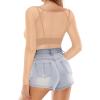 image:imageMANGOPOP Womens Mesh Tops Long Sleeve Sheer T Shirts See Through Blouse Bodycon ClubwearNude