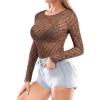 image:imageMANGOPOP Womens Mesh Tops Long Sleeve Sheer T Shirts See Through Blouse Bodycon ClubwearTie Dye