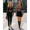 image:imageMANGOPOP Womens Mesh Tops Long Sleeve Sheer T Shirts See Through Blouse Bodycon ClubwearTie Dye