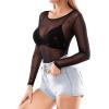 image:imageMANGOPOP Womens Mesh Tops Long Sleeve Sheer T Shirts See Through Blouse Bodycon ClubwearVelvet Heart