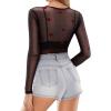 image:imageMANGOPOP Womens Mesh Tops Long Sleeve Sheer T Shirts See Through Blouse Bodycon ClubwearVelvet Heart