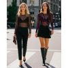 image:imageMANGOPOP Womens Mesh Tops Long Sleeve Sheer T Shirts See Through Blouse Bodycon ClubwearVelvet Lips