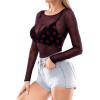image:imageMANGOPOP Womens Mesh Tops Long Sleeve Sheer T Shirts See Through Blouse Bodycon ClubwearVelvet Lips