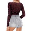 image:imageMANGOPOP Womens Mesh Tops Long Sleeve Sheer T Shirts See Through Blouse Bodycon ClubwearVelvet Lips