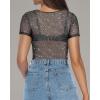 image:imageMANGOPOP Womens Short Sleeve Glitter Mesh TopA01 Short Sleeve Black
