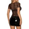 image:imageMANGOPOP Womens Short Sleeve Glitter Mesh TopBrown