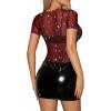 image:imageMANGOPOP Womens Short Sleeve Glitter Mesh TopRed