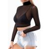 image:imageMANGOPOP Womens Short Sleeve Long Sleeve Sheer Mesh Crop Tops Tee Shirt Blouse1058black