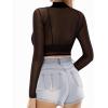 image:imageMANGOPOP Womens Short Sleeve Long Sleeve Sheer Mesh Crop Tops Tee Shirt Blouse1058black