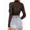 image:imageMANGOPOP Womens Short Sleeve Long Sleeve Sheer Mesh Crop Tops Tee Shirt Blouse1058ssilver