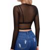 image:imageMANGOPOP Womens Short Sleeve Long Sleeve Sheer Mesh Crop Tops Tee Shirt Blouse1059black