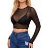 image:imageMANGOPOP Womens Short Sleeve Long Sleeve Sheer Mesh Crop Tops Tee Shirt Blouse1059black