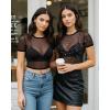image:imageMANGOPOP Womens Short Sleeve Long Sleeve Sheer Mesh Crop Tops Tee Shirt Blouse1068black