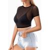image:imageMANGOPOP Womens Short Sleeve Long Sleeve Sheer Mesh Crop Tops Tee Shirt Blouse1068black