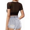 image:imageMANGOPOP Womens Short Sleeve Long Sleeve Sheer Mesh Crop Tops Tee Shirt Blouse1068black