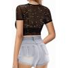 image:imageMANGOPOP Womens Short Sleeve Long Sleeve Sheer Mesh Crop Tops Tee Shirt Blouse1068ssilver