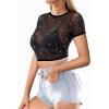 image:imageMANGOPOP Womens Short Sleeve Long Sleeve Sheer Mesh Crop Tops Tee Shirt Blouse1068ssilver