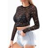image:imageMANGOPOP Womens Short Sleeve Long Sleeve Sheer Mesh Crop Tops Tee Shirt Blouse1112silver