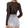 image:imageMANGOPOP Womens Short Sleeve Long Sleeve Sheer Mesh Crop Tops Tee Shirt Blouse1112silver