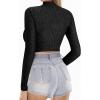 image:imageMANGOPOP Womens Short Sleeve Long Sleeve Sheer Mesh Crop Tops Tee Shirt BlouseBlack Rhinestone