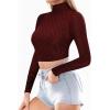 image:imageMANGOPOP Womens Short Sleeve Long Sleeve Sheer Mesh Crop Tops Tee Shirt BlouseBurgundy Rhinestone