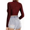 image:imageMANGOPOP Womens Short Sleeve Long Sleeve Sheer Mesh Crop Tops Tee Shirt BlouseBurgundy Rhinestone