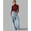 image:imageMANGOPOP Womens Short Sleeve Long Sleeve Sheer Mesh Crop Tops Tee Shirt BlouseBurgundy Rhinestone