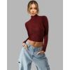 image:imageMANGOPOP Womens Short Sleeve Long Sleeve Sheer Mesh Crop Tops Tee Shirt BlouseBurgundy Rhinestone