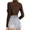image:imageMANGOPOP Womens Short Sleeve Long Sleeve Sheer Mesh Crop Tops Tee Shirt BlouseCoffee Rhinestone