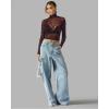 image:imageMANGOPOP Womens Short Sleeve Long Sleeve Sheer Mesh Crop Tops Tee Shirt BlouseVelvet Lips