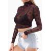 image:imageMANGOPOP Womens Short Sleeve Long Sleeve Sheer Mesh Crop Tops Tee Shirt BlouseVelvet Lips