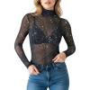 image:imageMANGOPOP Womens Glitter Mesh Top Long Sleeve Sexy See Through Sheer Stretchy Sparkly Going Out Tops01111 Black
