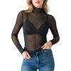 image:imageMANGOPOP Womens Glitter Mesh Top Long Sleeve Sexy See Through Sheer Stretchy Sparkly Going Out TopsB02 Long Sleeve Golden Glitter