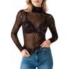image:imageMANGOPOP Womens Glitter Mesh Top Long Sleeve Sexy See Through Sheer Stretchy Sparkly Going Out TopsBrown