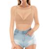 image:imageMANGOPOP Womens Mesh Tops Long Sleeve Sheer T Shirts See Through Blouse Bodycon ClubwearNude