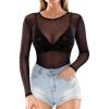 image:imageMANGOPOP Womens Mesh Tops Long Sleeve Sheer T Shirts See Through Blouse Bodycon ClubwearVelvet Heart