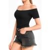 image:imageMANGOPOP Off The Shoulder Tops for Women Sexy Short Sleeve T Shirt Tops Slim FittedA3short Sleeve Black