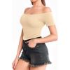 image:imageMANGOPOP Off The Shoulder Tops for Women Sexy Short Sleeve T Shirt Tops Slim FittedC10 Light Apricot
