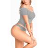 image:imageMANGOPOP Off The Shoulder Tops for Women Sexy Short Sleeve T Shirt Tops Slim FittedC11 Light Grey
