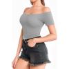 image:imageMANGOPOP Off The Shoulder Tops for Women Sexy Short Sleeve T Shirt Tops Slim FittedC11 Light Grey