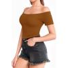 image:imageMANGOPOP Off The Shoulder Tops for Women Sexy Short Sleeve T Shirt Tops Slim FittedC12 Camel