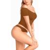 image:imageMANGOPOP Off The Shoulder Tops for Women Sexy Short Sleeve T Shirt Tops Slim FittedC12 Camel